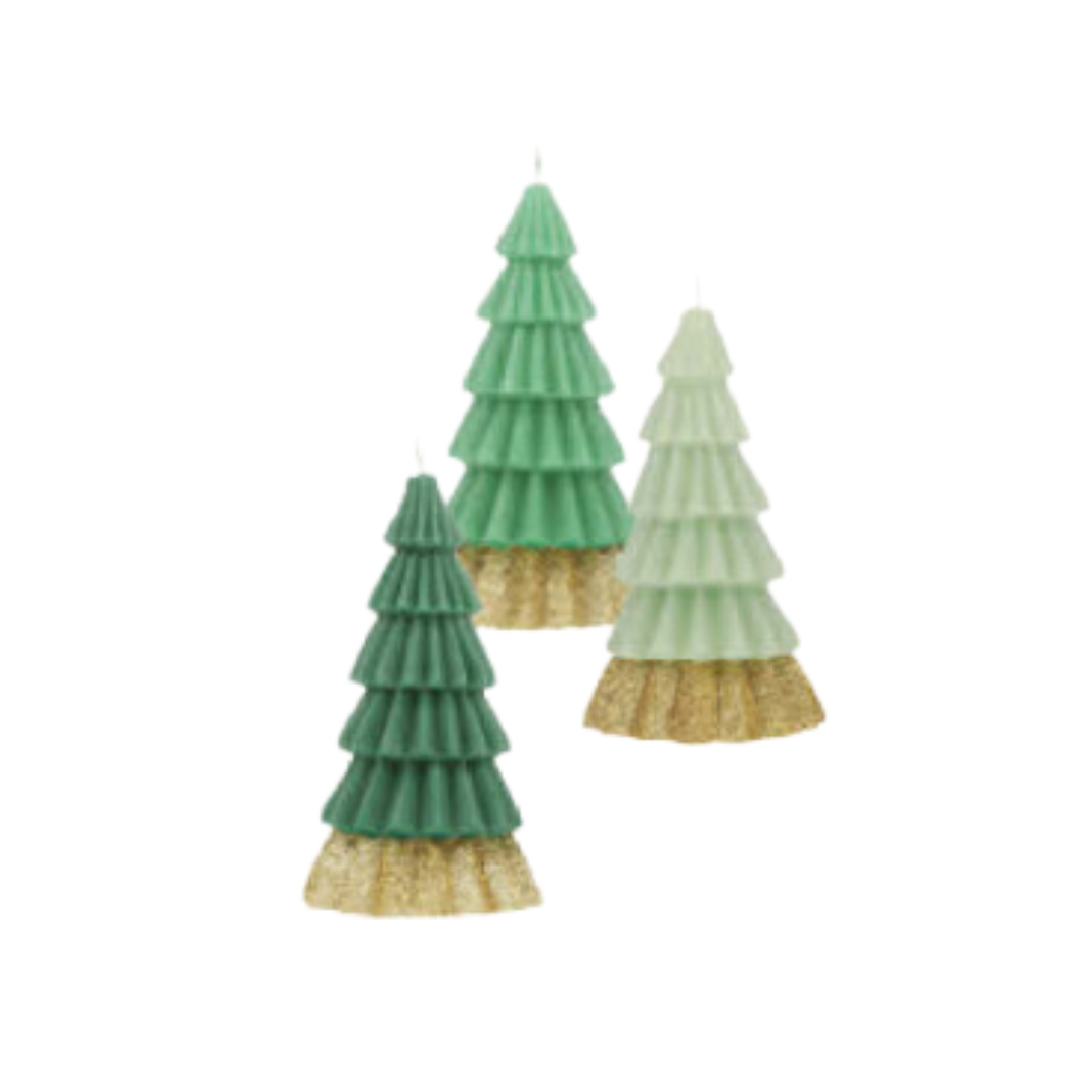 Green Glitter Christmas Tree Candles