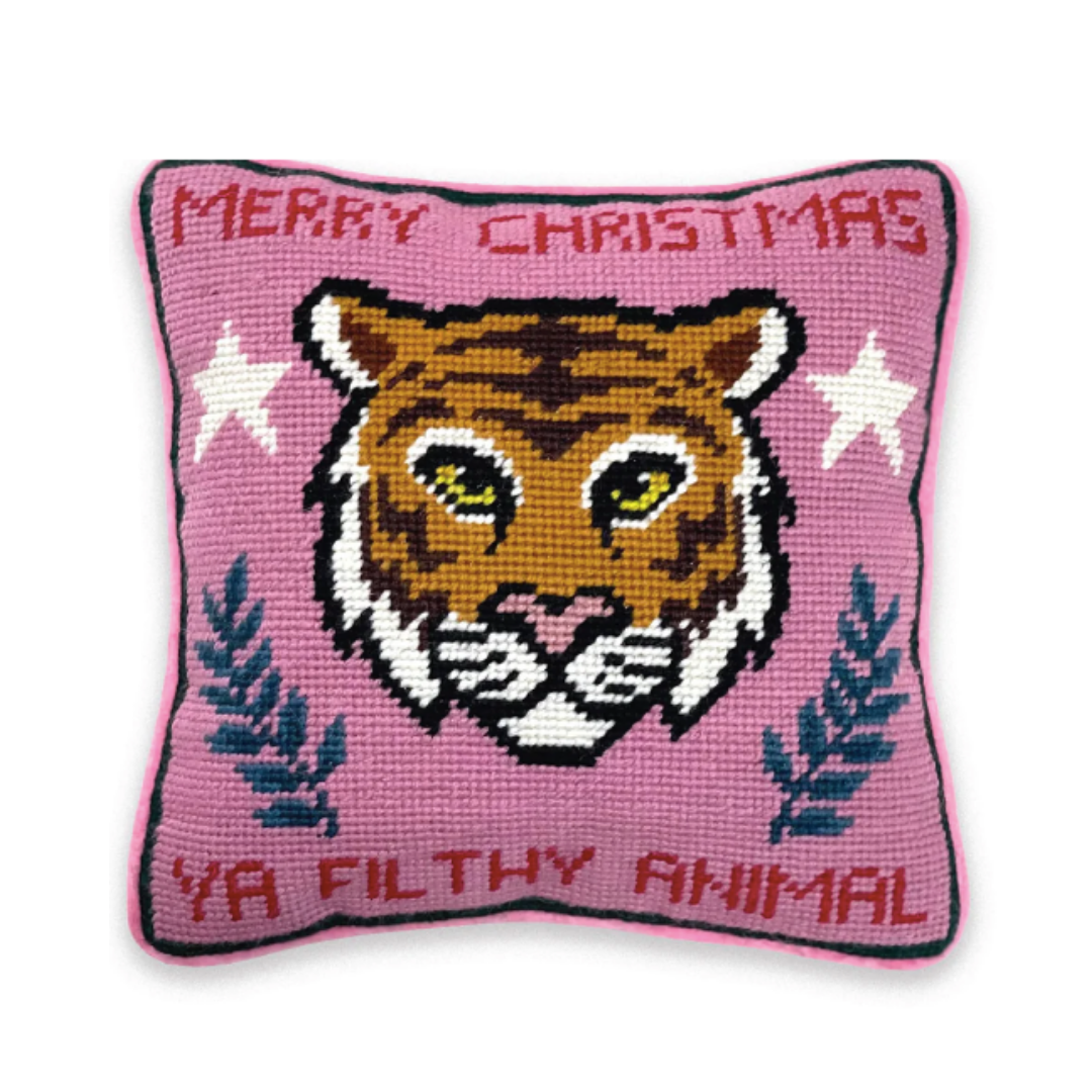 Merry Christmas, Ya Filthy Animals Needlepoint Pillow