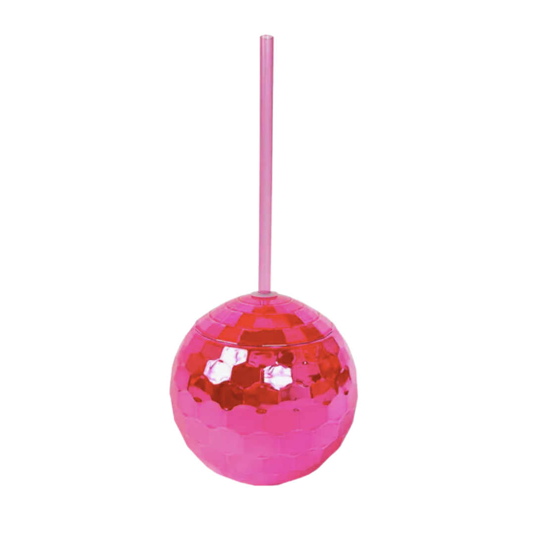 Hot Pink Disco Ball Drink Sipper