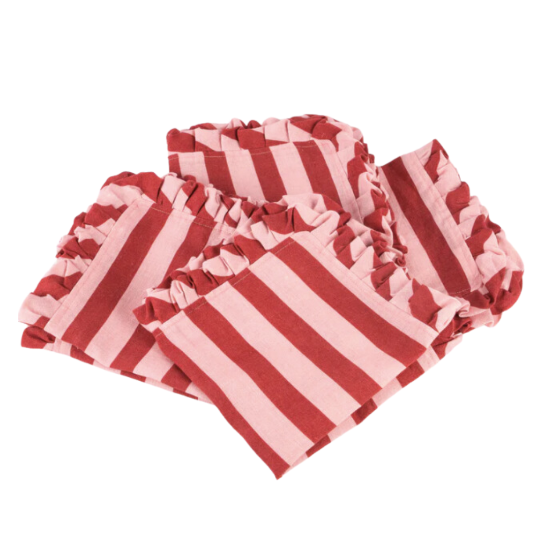 Red &amp; Pink Linen Ruffle Napkins
