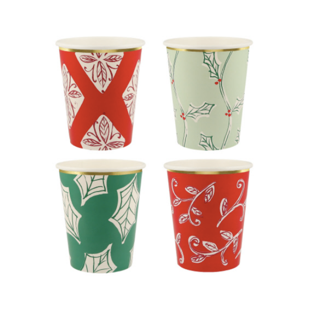 Holiday Block Print Party Cups