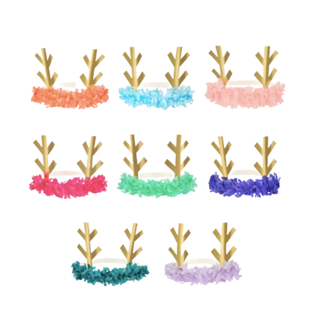 Rainbow Reindeer Fringe Party Headbands
