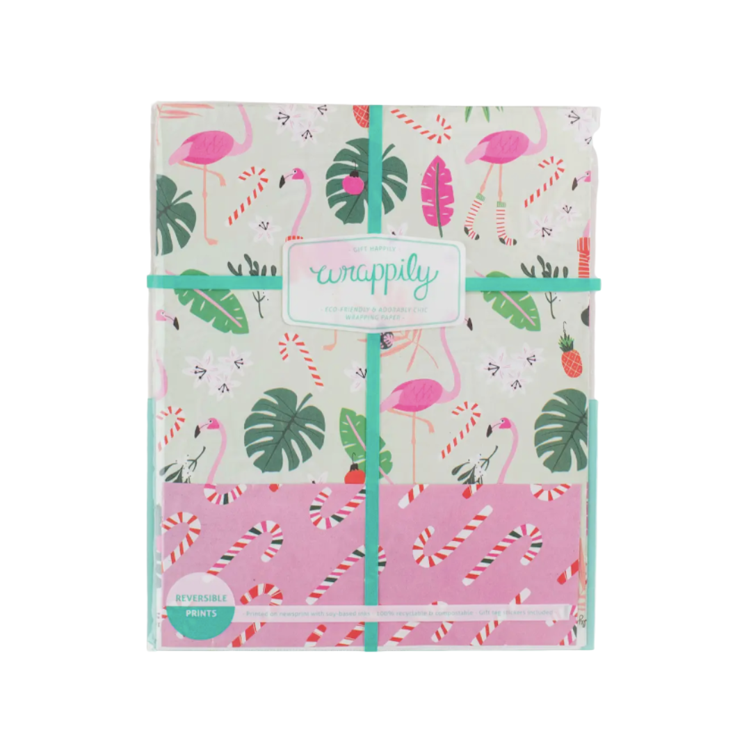 Feliz Flamingos Christmas Double Sided Wrapping Paper