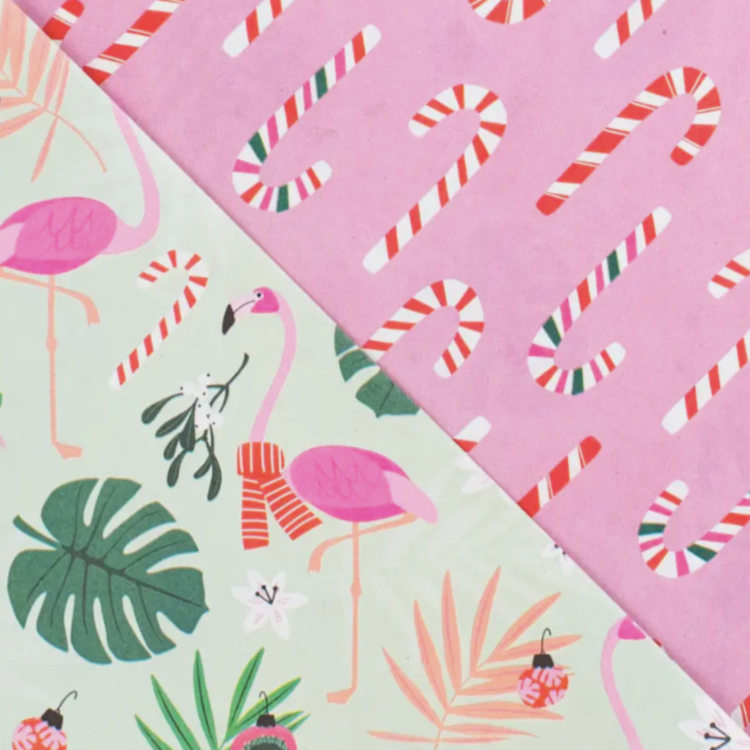 Feliz Flamingos Christmas Double Sided Wrapping Paper