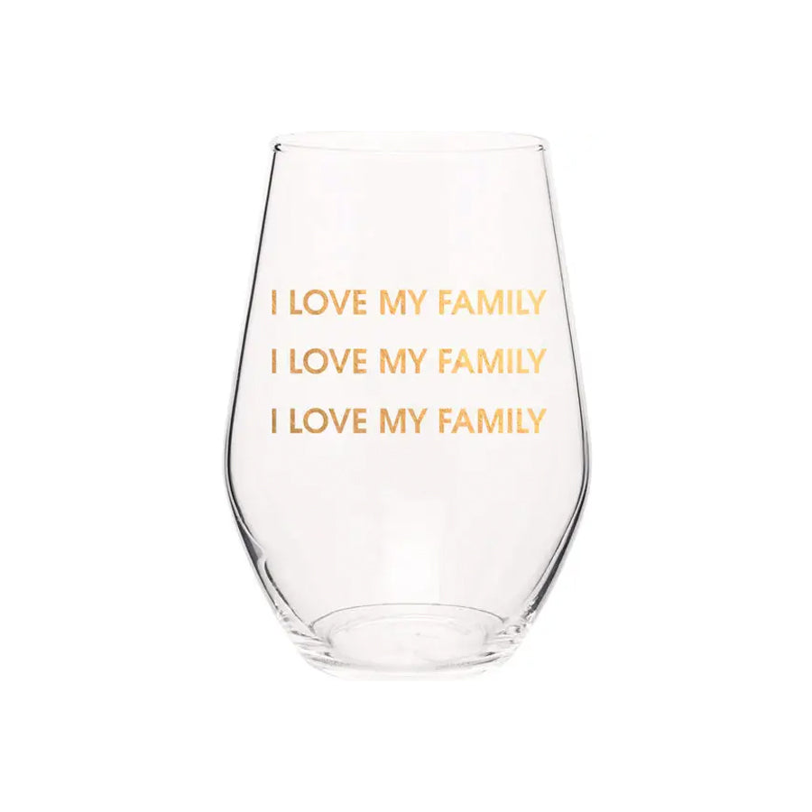 I Love My Family Stemless Wine Glass