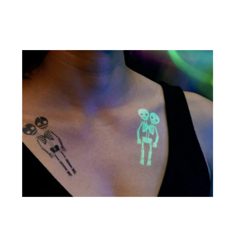 Glow-In-The-Dark Skeletons Tattoo Set